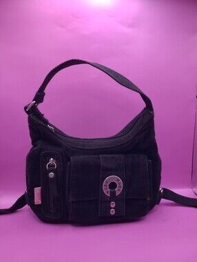 Vintage Y2K Mudd Black Corduroy Mini Shoulder Bag Cargo Utility Pockets Hobo